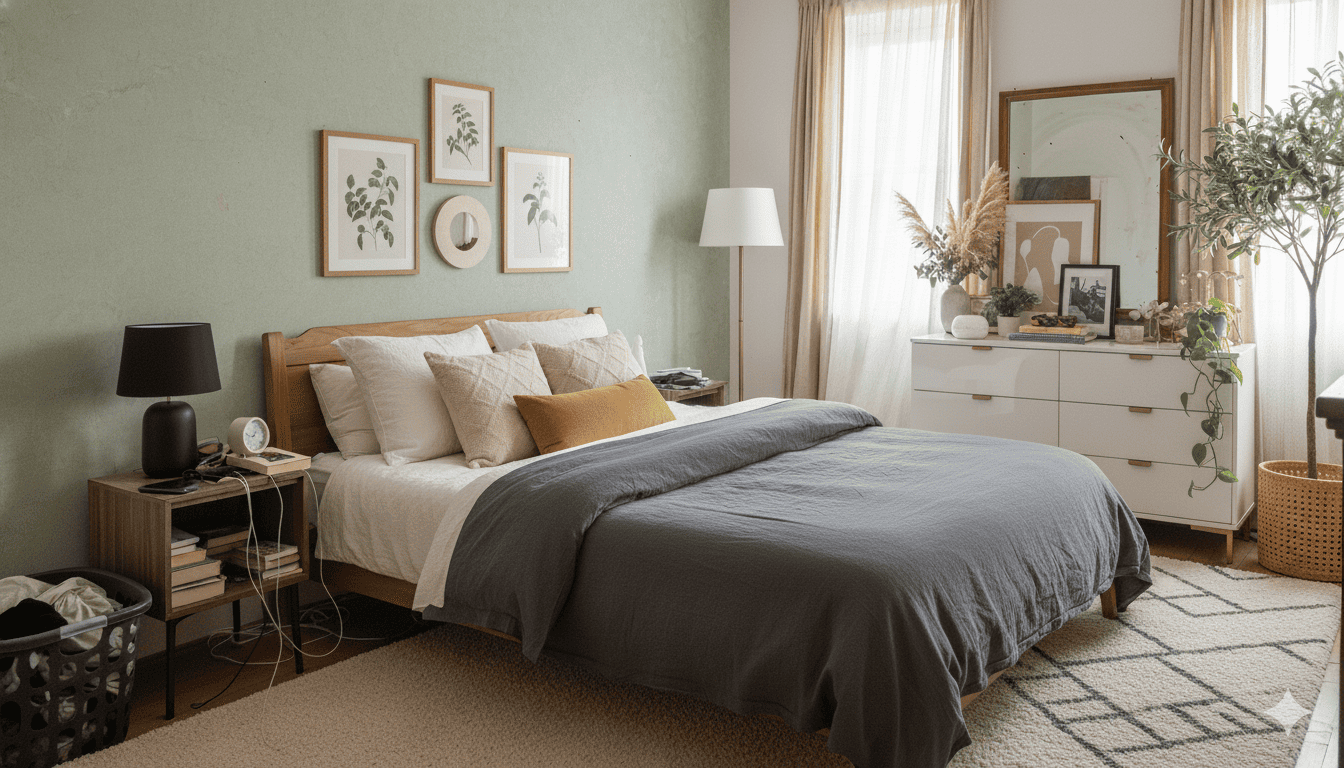 Cozy bedroom after styling